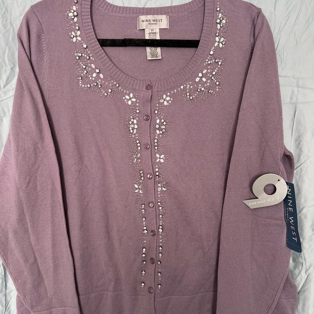 NWT Nine West Women Cardigan with beads, crystals, and rhinestones